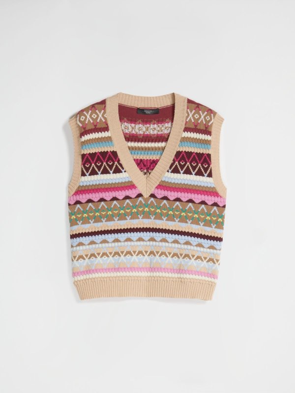Jacquard cotton-blend knitted gilet, multicolour - "ESPERIA" Max Mara