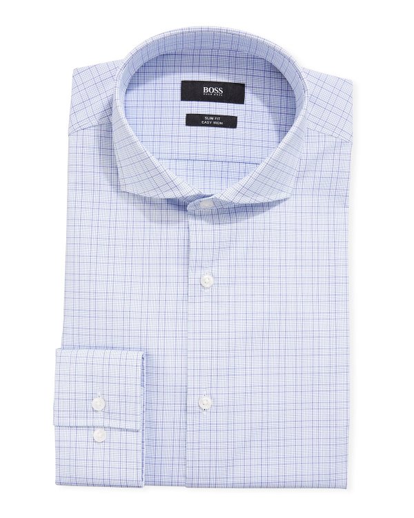 Men's Cotton Grid-Pattern Dress Shirt