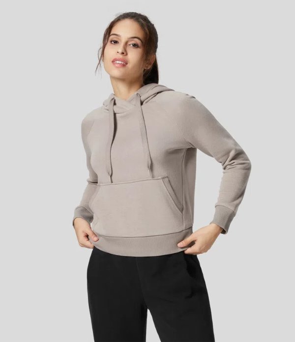 Women’s Hooded Drawstring Kangaroo Pocket Casual Cotton Sweatshirt - Halara