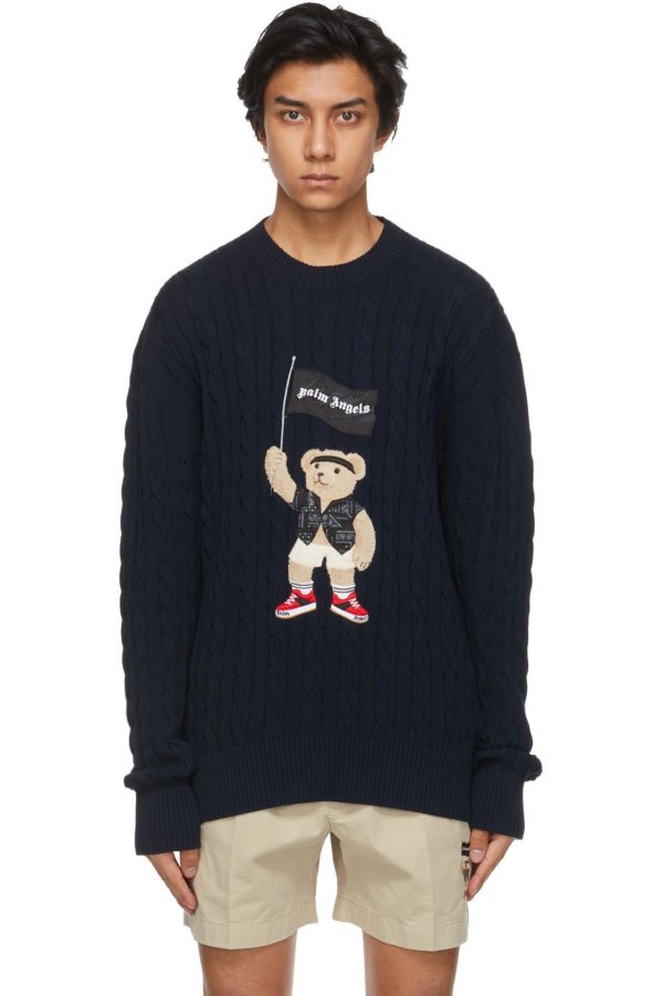 Navy Cable Knit Pirate Bear Sweater
