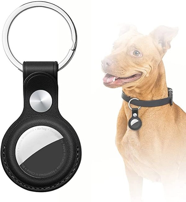 Case for AirTag with Keychain Ring, Protective Leather Holder Tracker Cover with Keyring Compatible with Apple New Air Tag 2021 for Pets, Keys, Luggage, Backpacks
