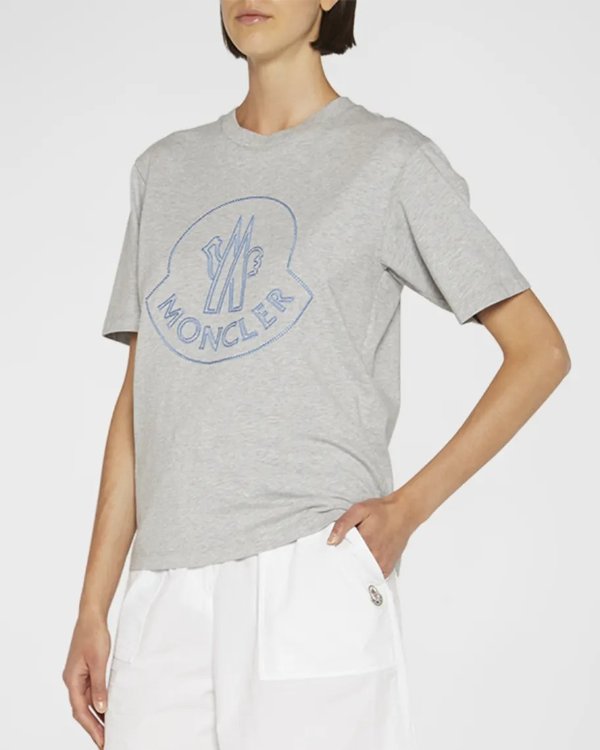 Short-Sleeve T-Shirt with Rhinestone Logo