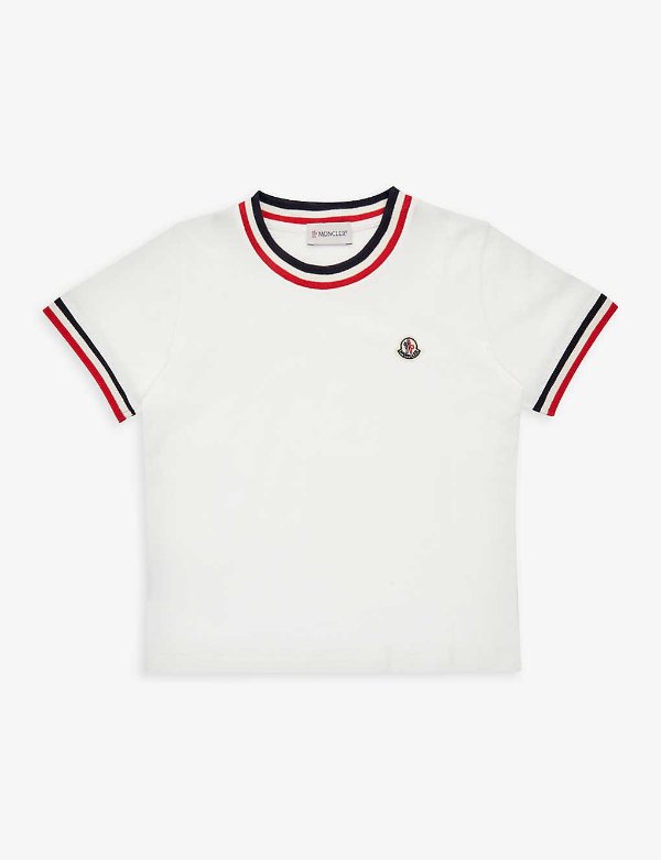 Logo-patch stripe-trim cotton-jersey T-shirt 4-14 years