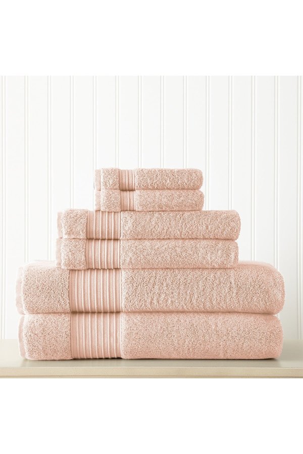 6-Piece Turkish Cotton Towel Set - Blush