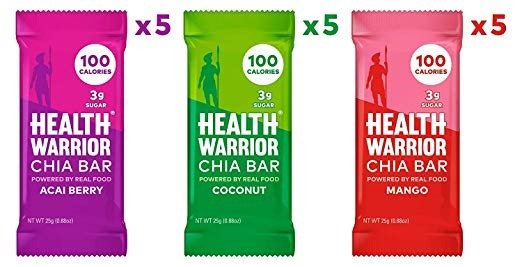 Health Warrior Chia Bars, Tropical Variety Pack, Gluten Free, Vegan, 25g Bars, 15 Count