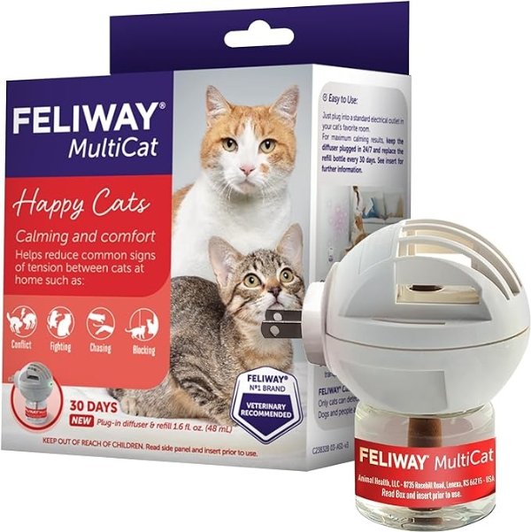 MultiCat Calming Pheromone Diffuser for house-cats, 30 Day Starter Kit (48 mL)