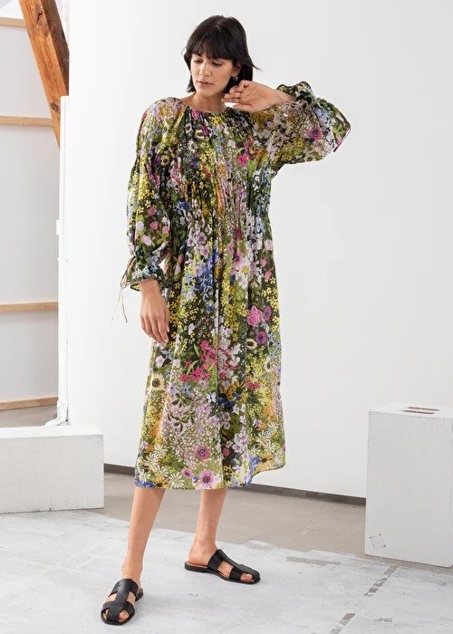 Silk Blend Floral Midi Dress