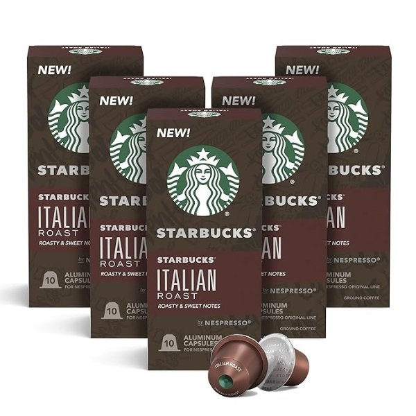 Starbucks by Nespresso, Italian Style Roast (50-count single serve capsules, compatible with Nespresso Original Line System), 10 Count (Pack of 5),Dark Roast