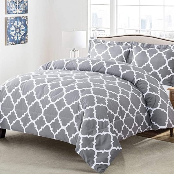 Comforter Queen Set Grey 3 Pieces Bedding Comforter Sets