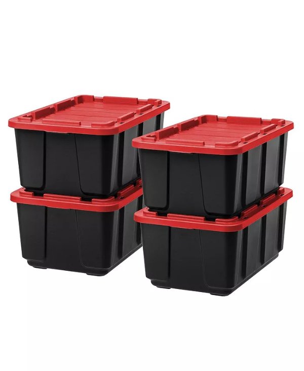 27Gal/108Qt 4 Pack Large Heavy-Duty Storage Plastic Bin Tote Organizing Container with Durable Lid, Black/Red