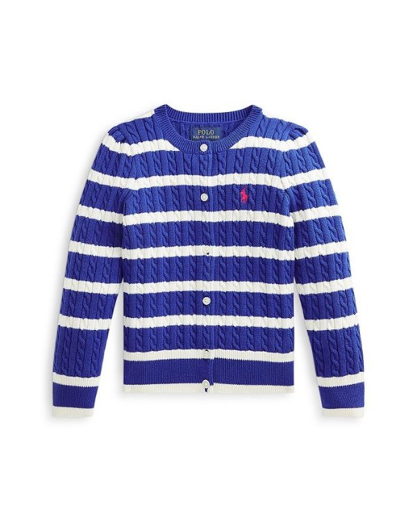 Girls' Striped Mini-Cable Cotton Cardigan - Little Kid, Big Kid