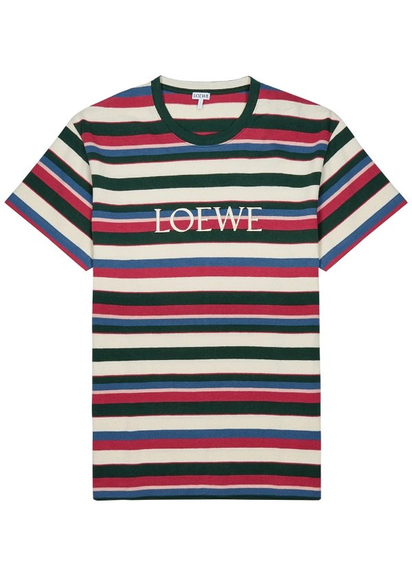 Striped logo-embroidered cotton T-shirt