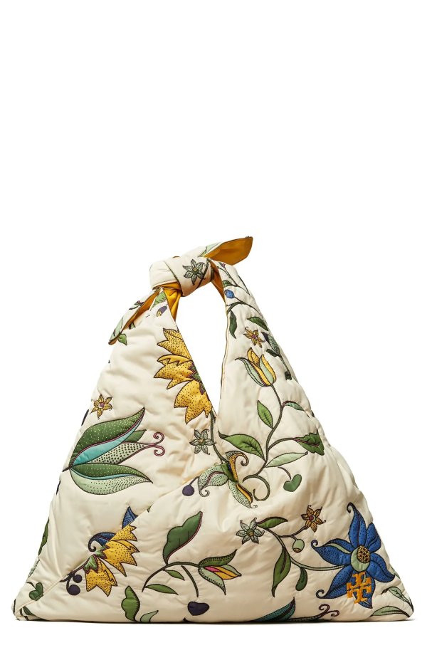 Zoe Quilted Floral Embroidered Tie Shoulder Bag