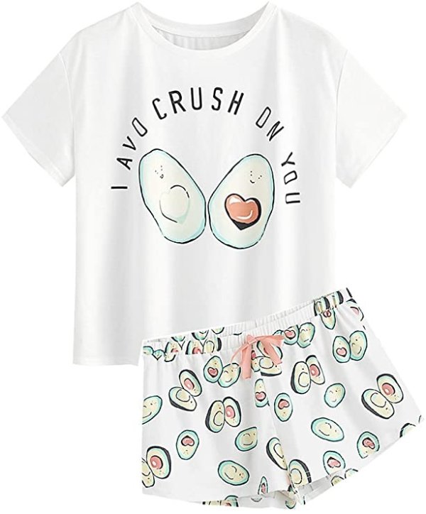 Women's Cute Cartoon Print Tee and Shorts Pajama Set