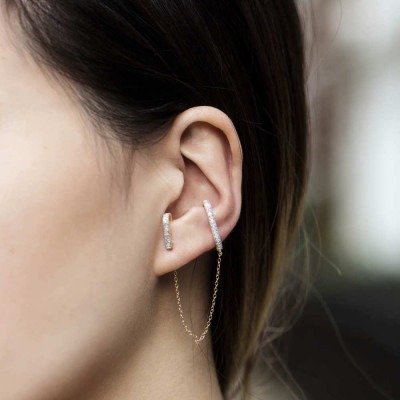 Fine Line Full Diamond Ear Cuff in Rose Gold