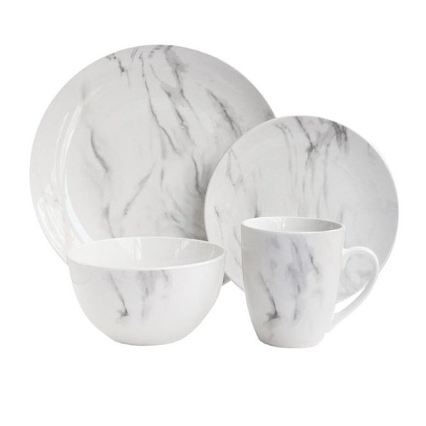 Marble White/Gray 16 Pc Dinnerware Set