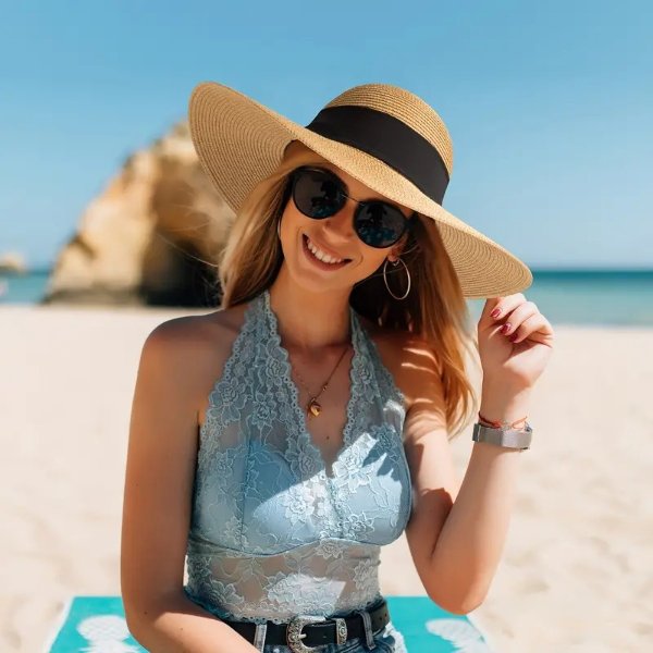 Elegant Wide Brim Sun Hats Solid Color French Style Bowknot Straw Hats Foldable Floppy Travel Beach Hats For Women Girls Summer Outdoor