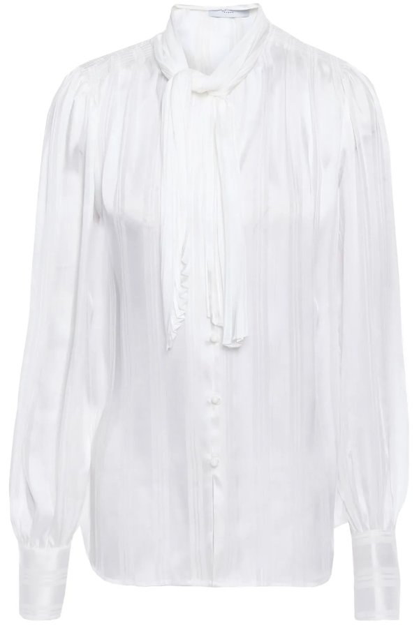 Pleated shirred satin-jacquard blouse