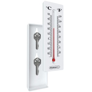 Stalwart Temperature Reading Indoor and Outdoor Working Wall Mount Thermometer with Key Storage