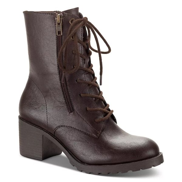 Sheilaa Lace-Up Zip Lug Combat Booties, Created for Macy's