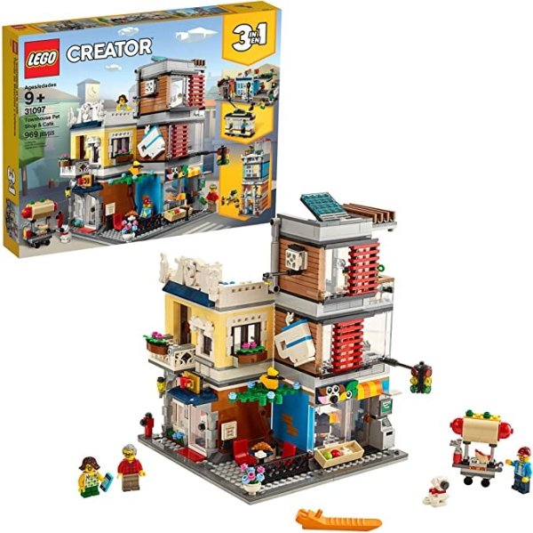 Creator 3 in 1 Townhouse Pet Shop & Cafe 31097 Toy Store Building Set with Bank, Town Playset with a Toy Tram, Animal Figures and Minifigures (969 Pieces)