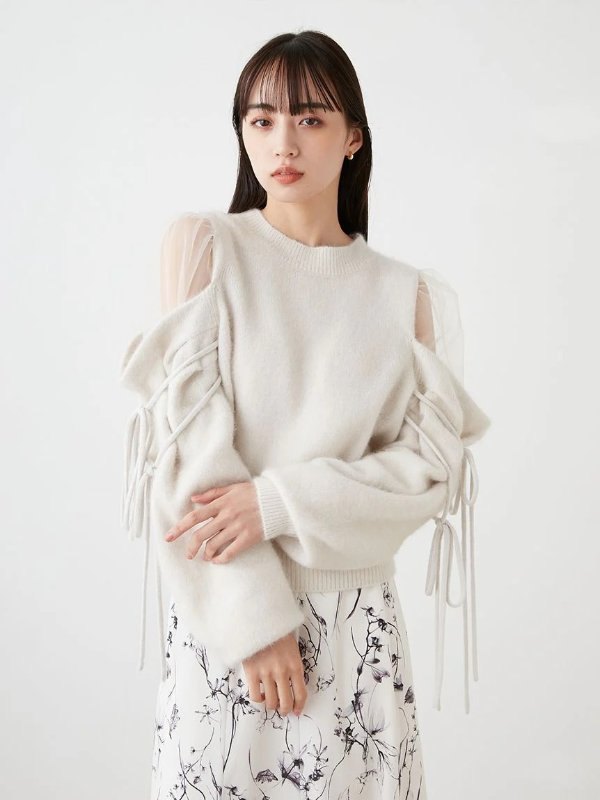Elegant Sheer Sleeve Knit Sweater – SNIDEL