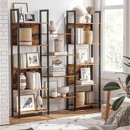 5-Tier Bookcase with 14 Shelves, Book Shelf with Metal Frame, Bookshelf for Living Room, Home Office, 9.4 x 62.2 x 65.4 Inches