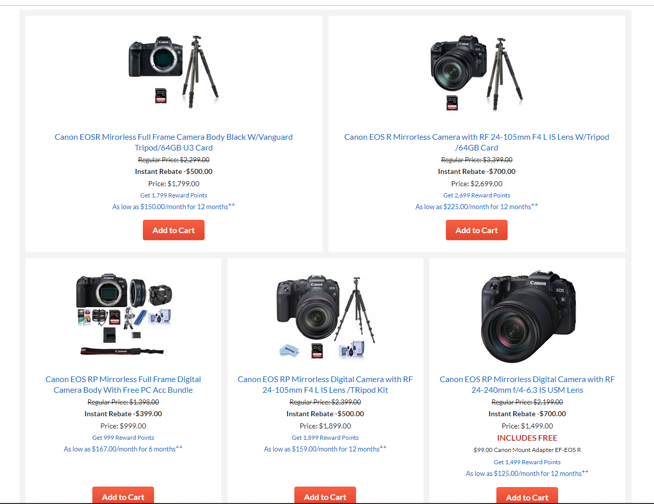 佳能相机 镜头 全系折扣，最高$800 off， EOS RP 仅需 $999