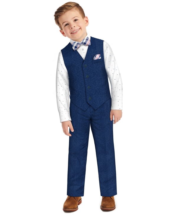 Little Boys Blue Heather Poplin Vest, 5-piece Set