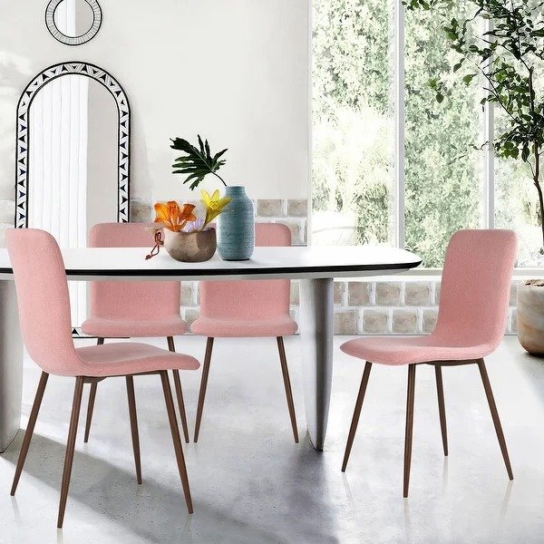 Mid-Century Modern Upholstered Dining Chairs (Set of 4) - Pink