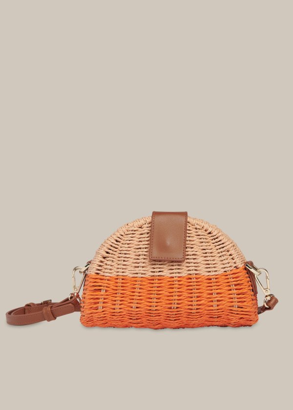 Orange/Multi Leo Mini Crossbody Straw Bag | WHISTLES | Whistles