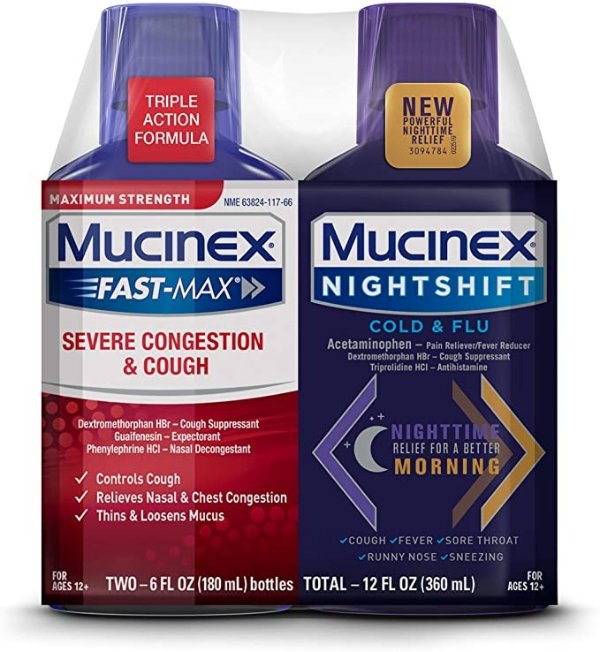 Maximum StrengthFast-Max Severe Congestion & Cough &Nightshift Cold & Flu Liquid (2 x 6 fl. oz.) Multi-Symptom Relief