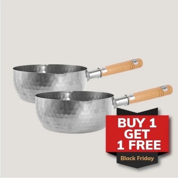Buy 1 Get 1 Free- [Made In Japan] Stainless Steel 1.7QT Cooking Pot/Sauce Pan With Wooden Handle