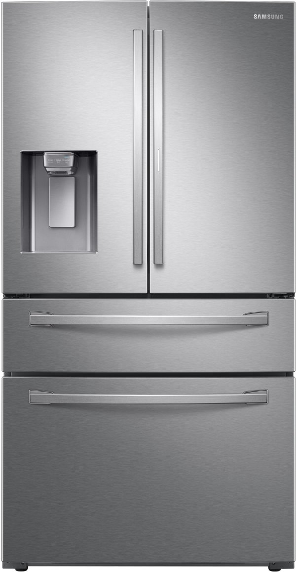 RF22R7351SR 36 Inch Counter Depth 4-Door French Door Refrigerator with 22.4 cu ft Total Capacity, 4-Temperature FlexZone Drawer, Food Showcase Door, Twin Cooling Plus, External Water/Ice Dispenser, ADA Compliant, and Star-K Certified