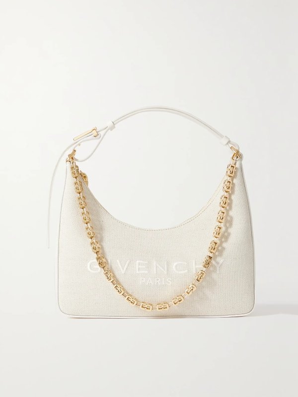 Moon Cut Out small chain-embellished embroidered canvas shoulder bag