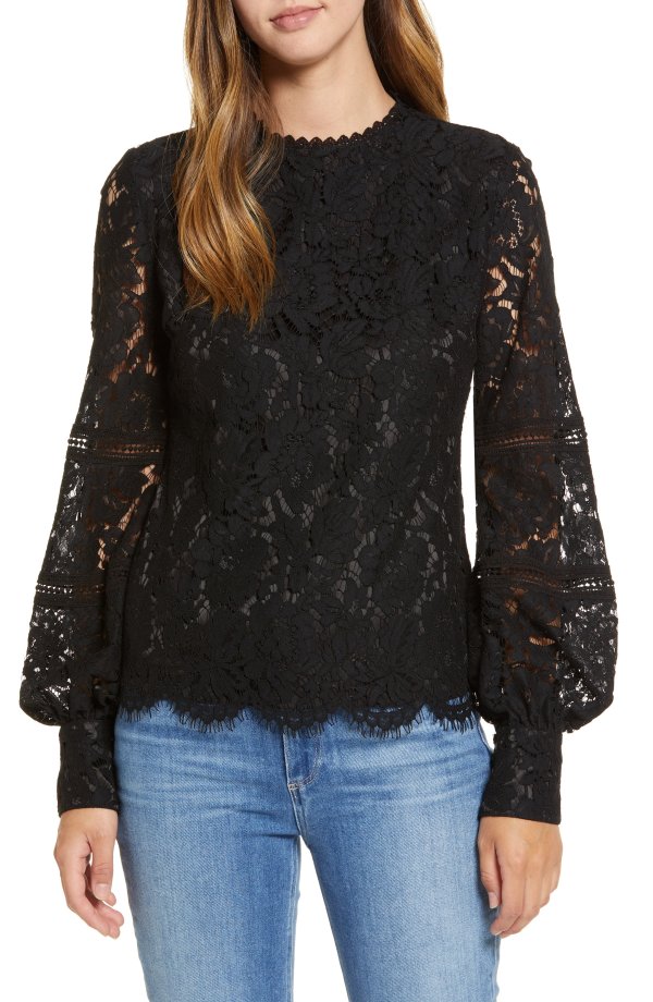 Bishop Sleeve Scalloped Lace Top