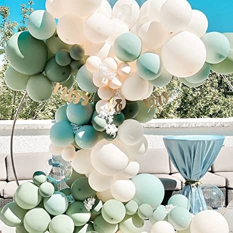 Balloon Garland Kit 130Pcs Cream Sage Green Latex Balloons with Balloon Accessories for Wedding Baby Shower Birthday Graduation Anniversary Party Background Decorations