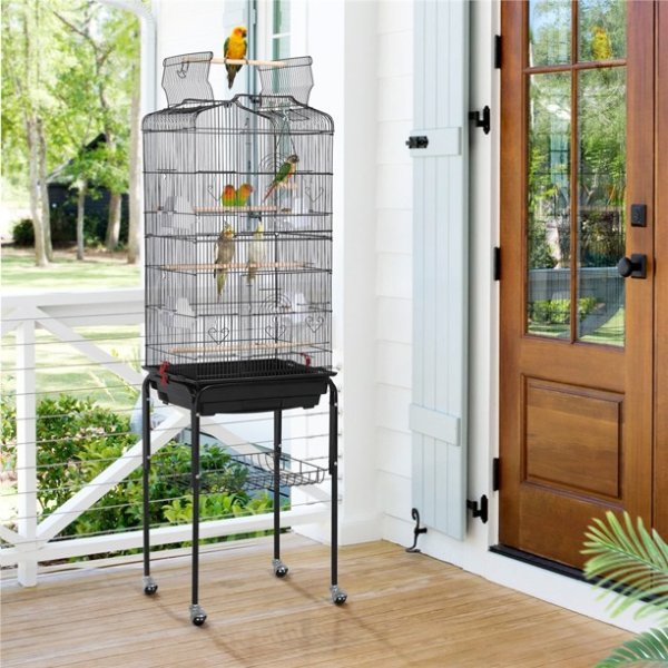 62.2 in Bird Cage Play Top Parrot Finch Cage Cockatoo Cage w/Stand Black