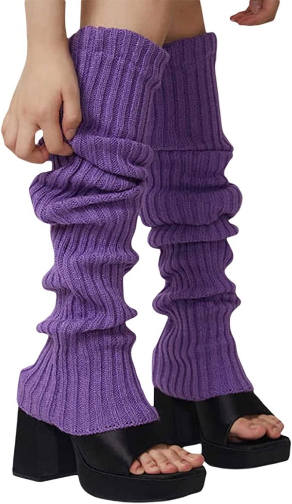 紫色竖条纹堆堆袜