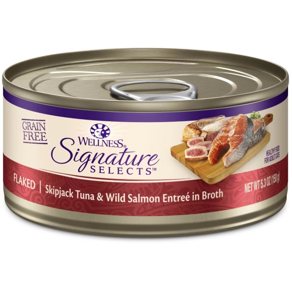 Signature Selects Natural Grain Free Flaked Skipjack Tuna & Salmon Wet Cat Food, 5.3 oz., Case of 12