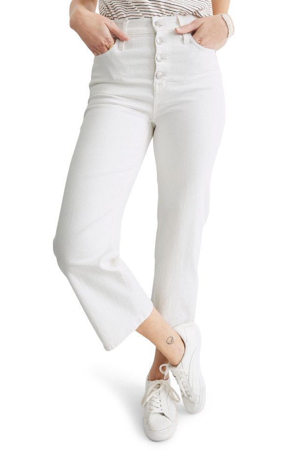 Slim Wide-Leg Crop Jeans: Button-Front Edition(Pure White) (Regular& Plus Size)