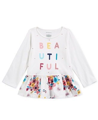 Baby Girls Beautiful-Print Cotton Peplum T-Shirt, Created for Macy's