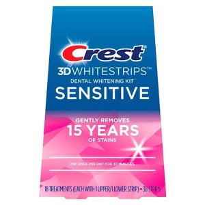 Crest3D Whitestrips Sensitive At-home Teeth Whitening Kit, 18 Treatments, Gently Removes 15 Years of Stains