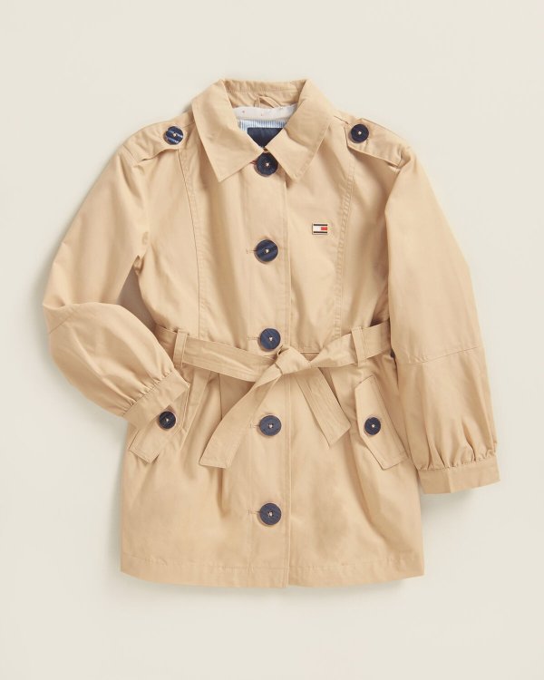 (Girls 7-16) Croissant Belted Trench Coat