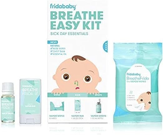 Frida Baby Breathe Easy Kit Sick Day Essentials - Natural Vapor Wipes, Organic Vapor Rub + Organic Vapor Drops, White