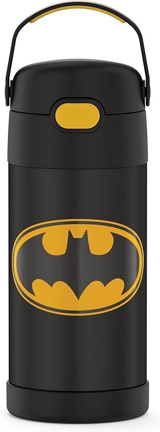 FUNTAINER 12 Ounce Stainless Steel Vacuum Insulated Kids Straw Bottle, Batman