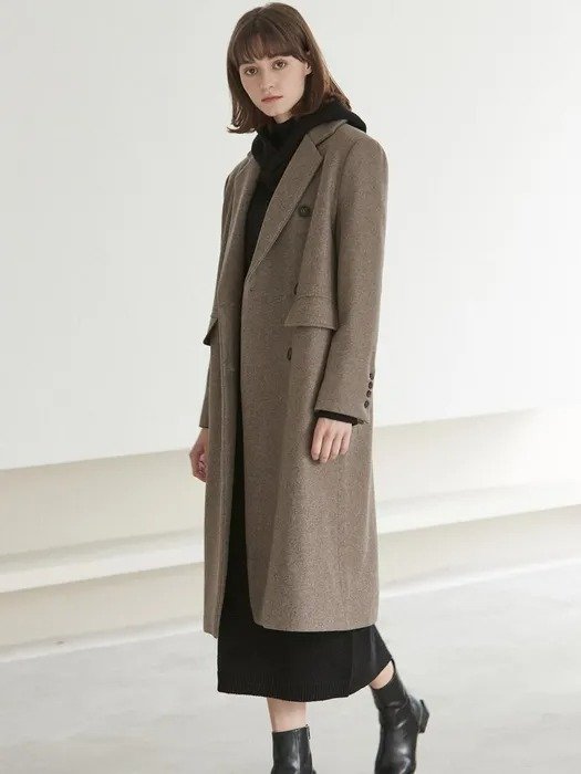 [By Joorti] J589 wool double long coat (brown)