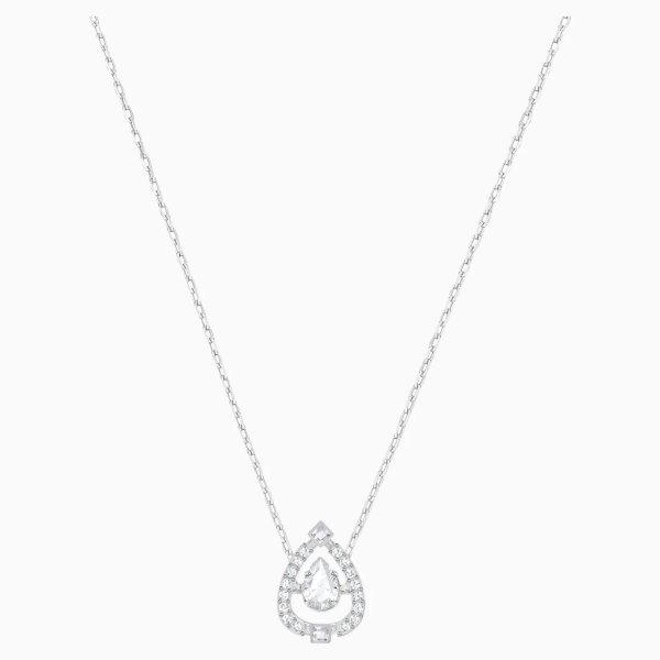 Sparkling Dance Pear Necklace, White, Rhodium plated by