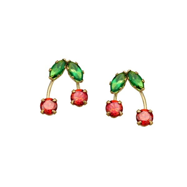 Cherry Stud Earrings with Cubic Zirconia in 14K Gold | Cherry Stud Earrings with Cubic Zirconia | Jewelry.com