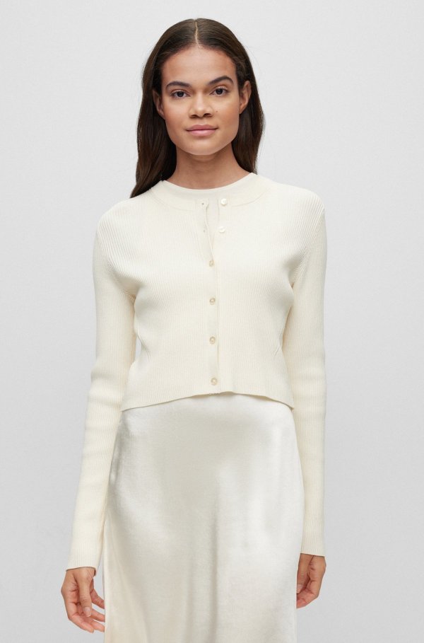 Ribbed-knit cardigan with button front Slim-fit sleeveless dress in tonal fabrics by BOSS